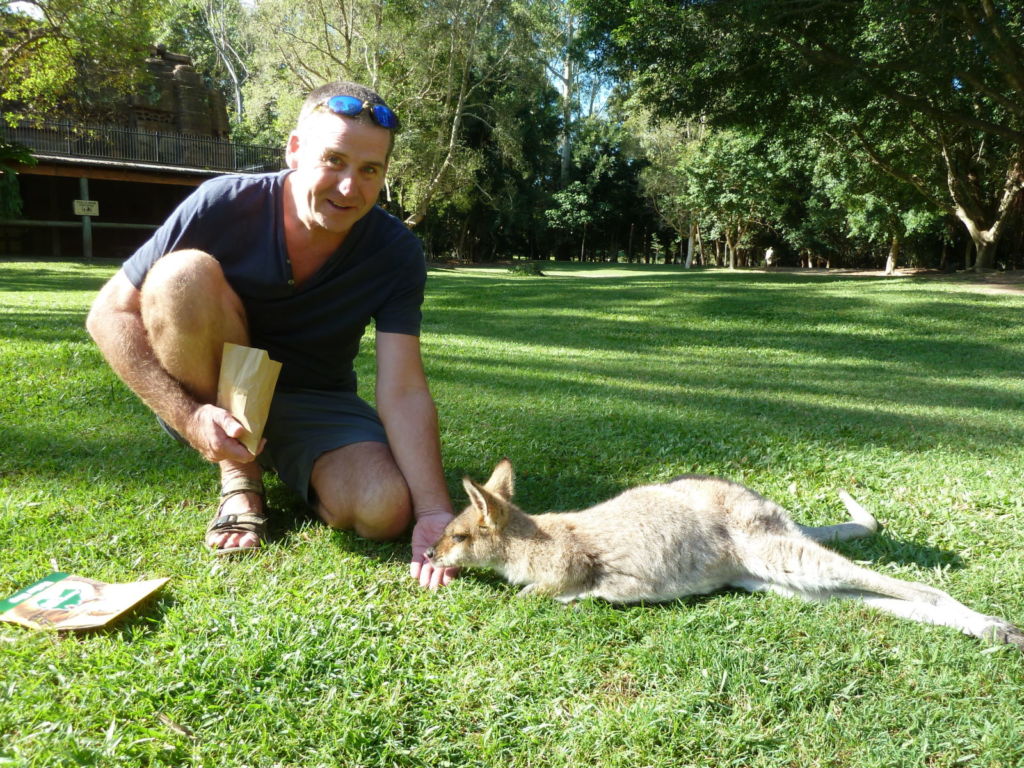 Man and kangaroo