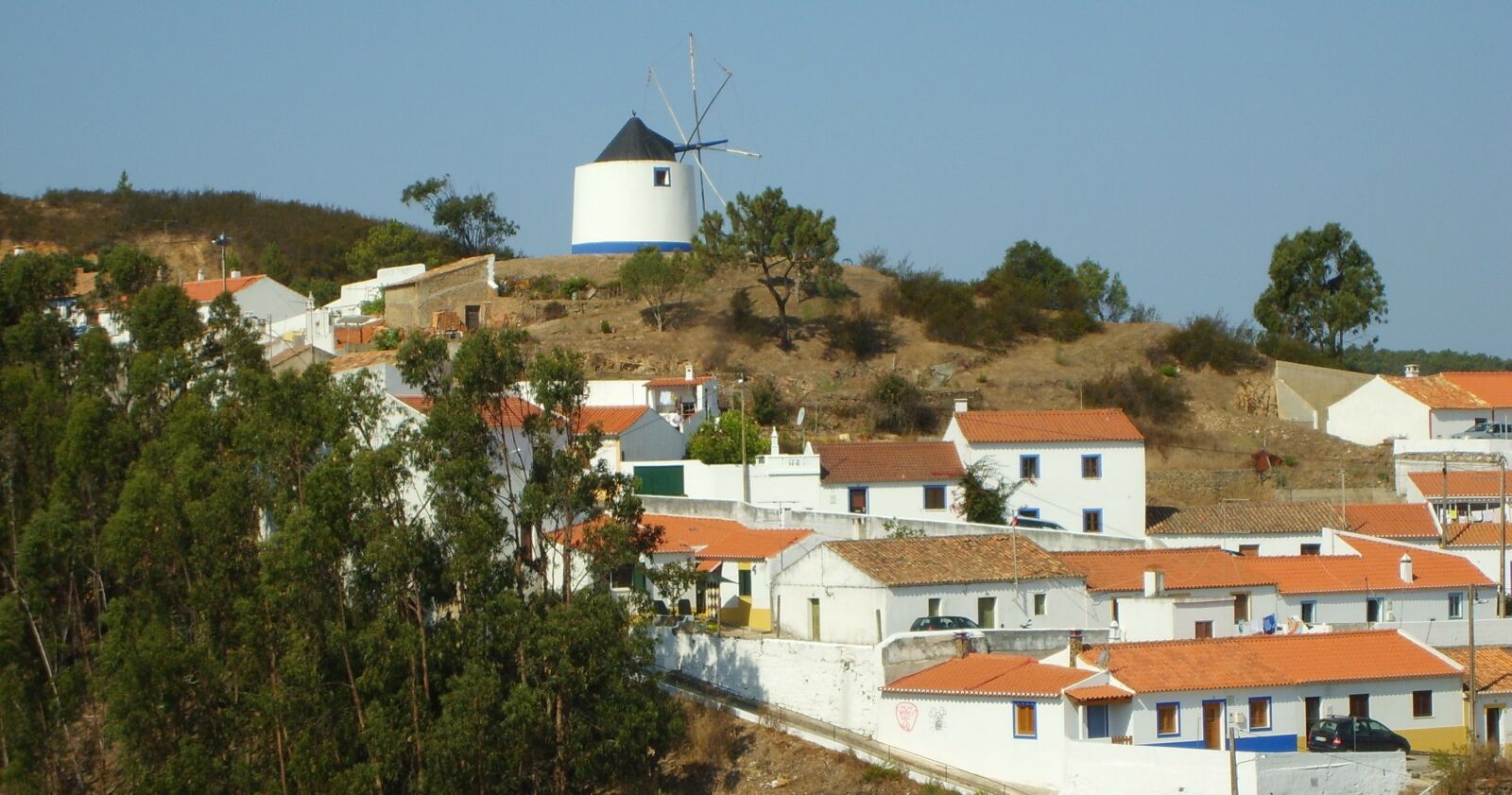 Windmill, houses