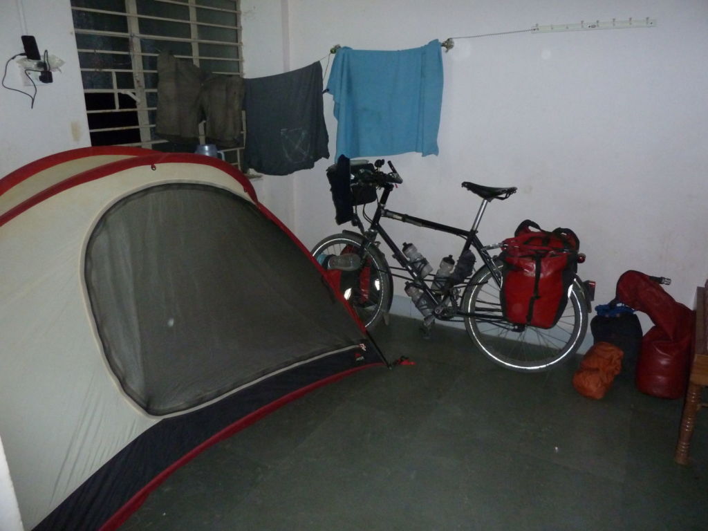 Tent clothes and bicycle