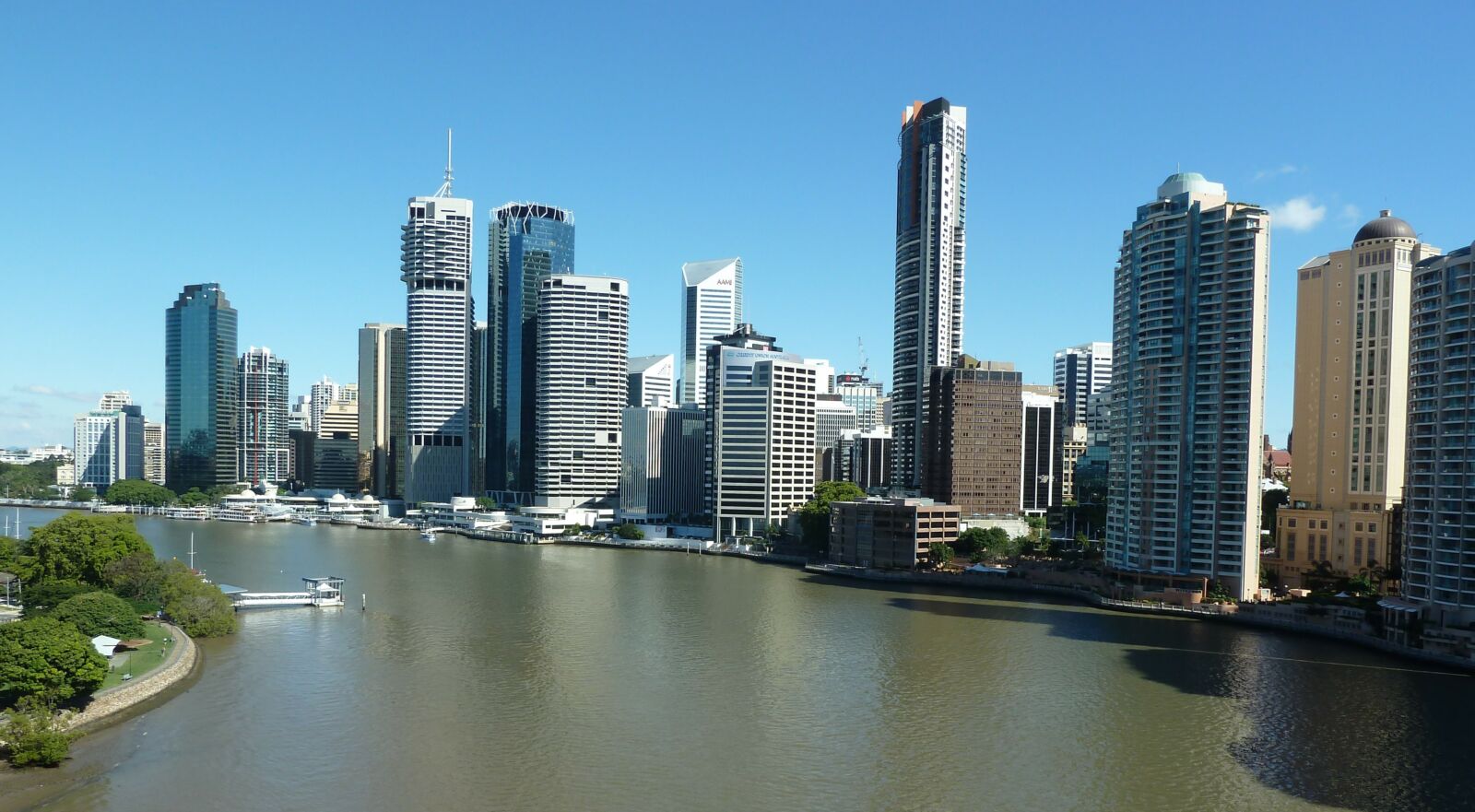 Tall buildings by river