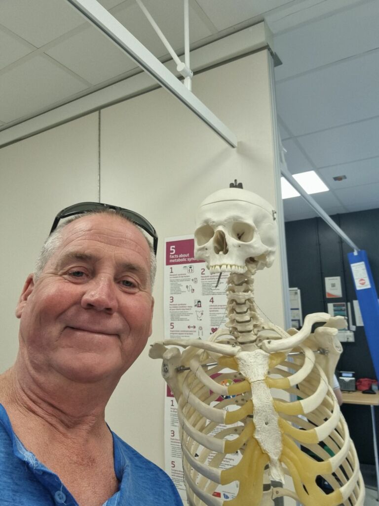 Man and skeleton