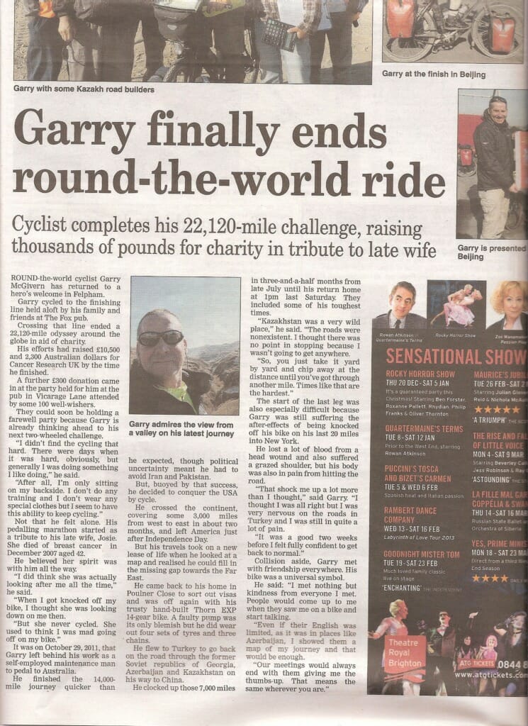 Garry McGivern Travelsonabike2 Newspapers clippings