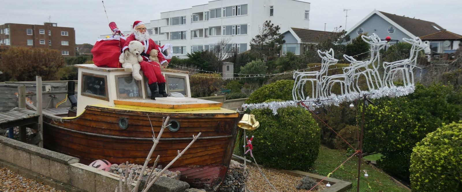 Father Christmas teddy and boat