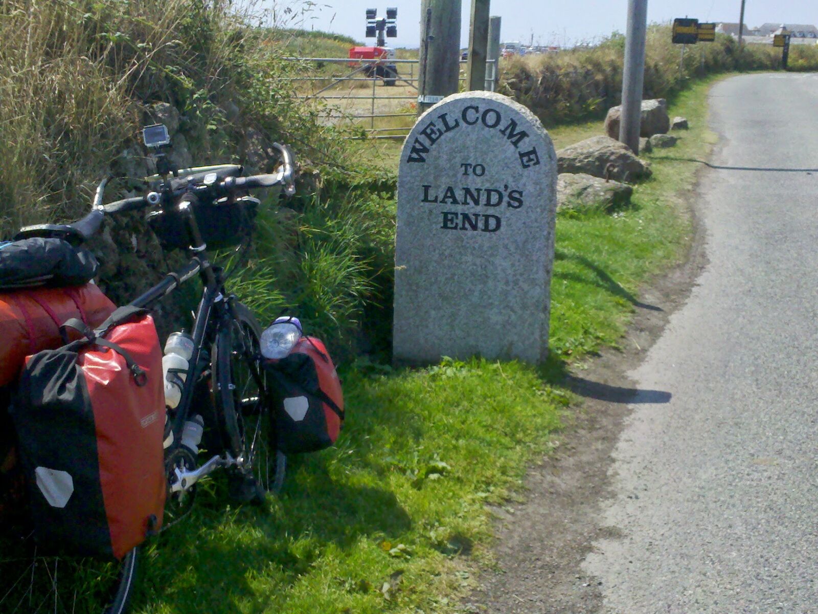 Touring bike by road sign