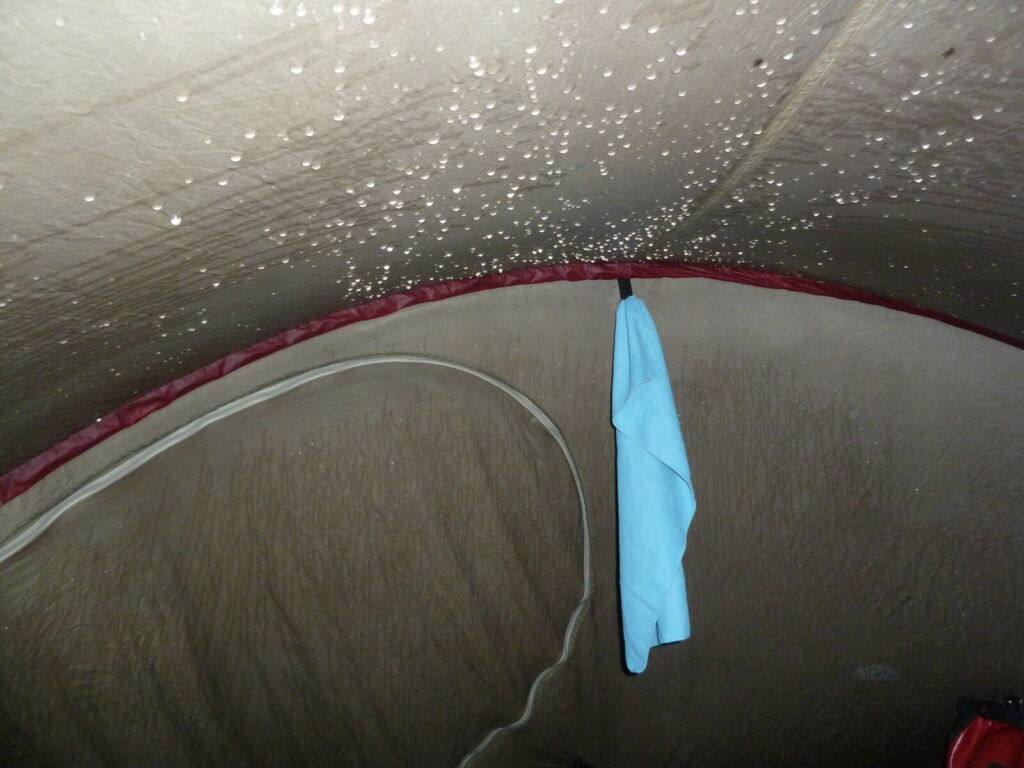 Water drops on inside of tent