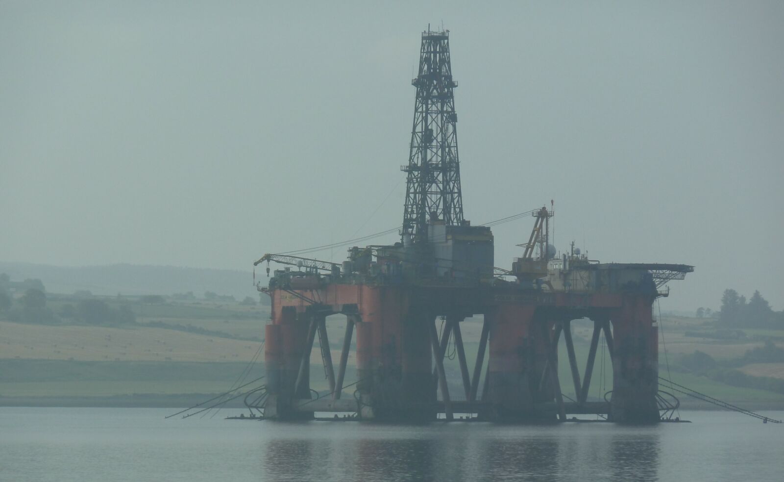 A large oil rig in the water