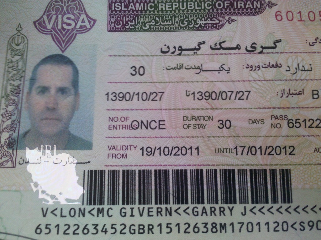 Garry McGivern's Iranian visa
