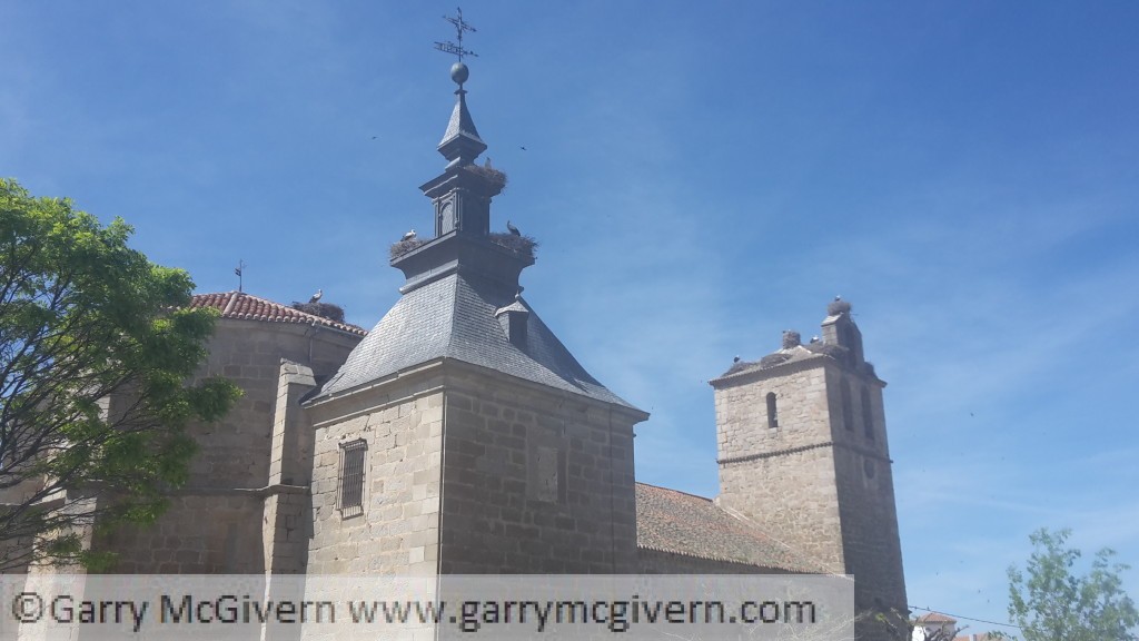 Storks nesting on a roof Bicycle Touring Spain 9th-May-2015