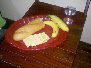 Lunch water crackers banana and water